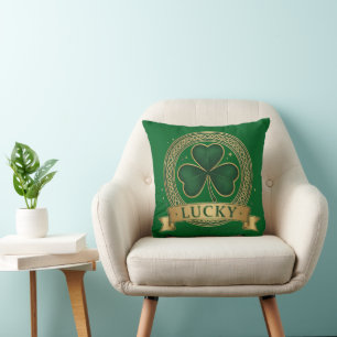 Lucky St Patrick's Day Shamrock Irish Throw Pillow