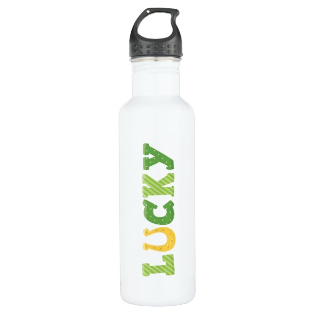Lucky St. Patrick's Theme Green and Gold Stainless Steel Water Bottle (Front)