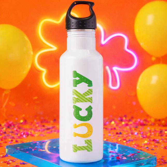 Lucky St. Patrick's Theme Green and Gold Stainless Steel Water Bottle (Creator Uploaded)