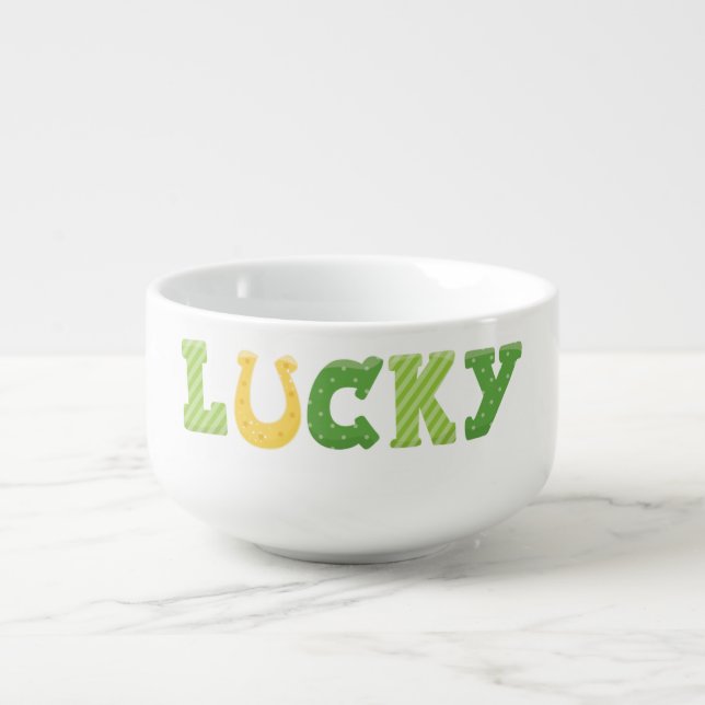 Lucky St Patricks Word Graphic Soup Mug (Front)