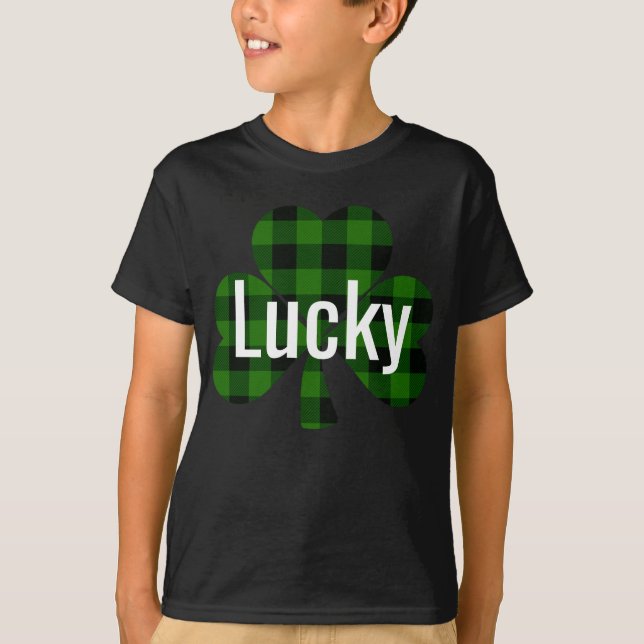 Lucky St. Patty’s Shamrocks | green plaid T-Shirt (Front)