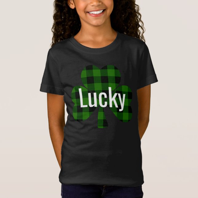Lucky St. Patty’s Shamrocks | green plaid T-Shirt (Front)