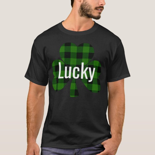 Lucky St. Patty’s Shamrocks | green plaid T-Shirt (Front)