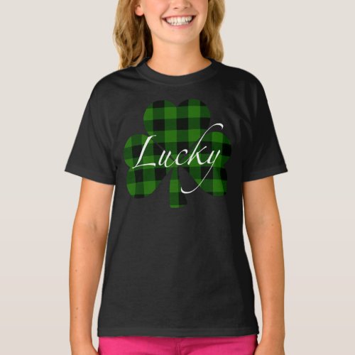 Lucky St Pattys Shamrocks  green plaid T_Shirt