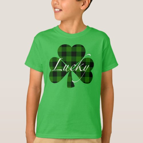 Lucky St Pattys Shamrocks  green plaid T_Shirt