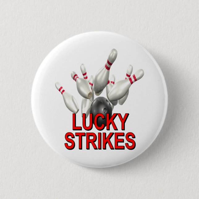 Lucky Strikes Bowling Pinback Button (Front)