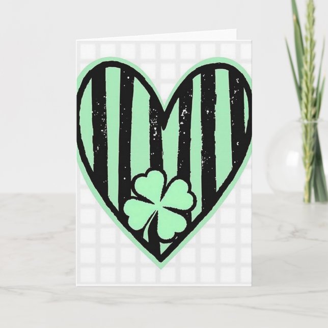 Lucky Striped Heart Green Love Card (Front)
