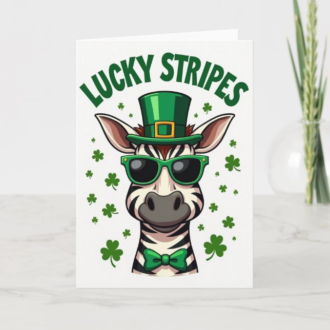 Lucky Stripes Zebra St Patricks Card (Front)