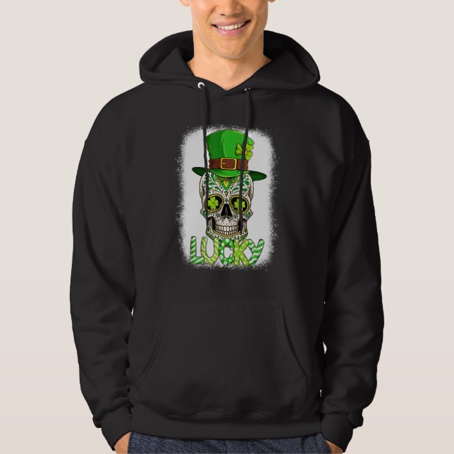 Lucky Sugar Skull Leprechaun Hat St Patrick's Day  Hoodie (Front)