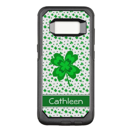 Lucky Summer Green Clover and Dots Monogram Name OtterBox Commuter Samsung Galaxy S8 Case
