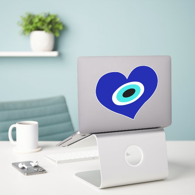 Lucky Symbol, Evil Eye Cute Heart Sticker (Laptop On Desk)