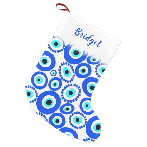 Lucky Symbol Evil Eye Patterned Personalised Small Christmas Stocking