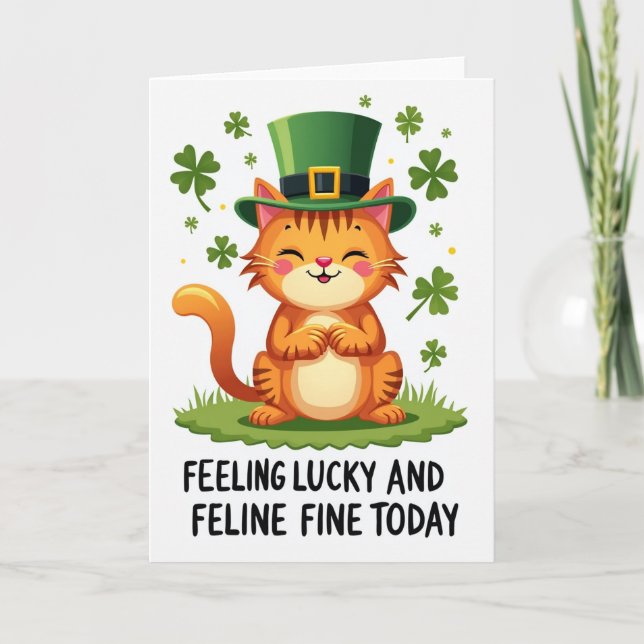 Lucky Tabby Cat Greeting Card (Front)