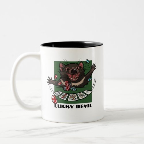 Lucky Tasmanian Devil Royal Flush Poker Cartoon Tw Two_Tone Coffee Mug