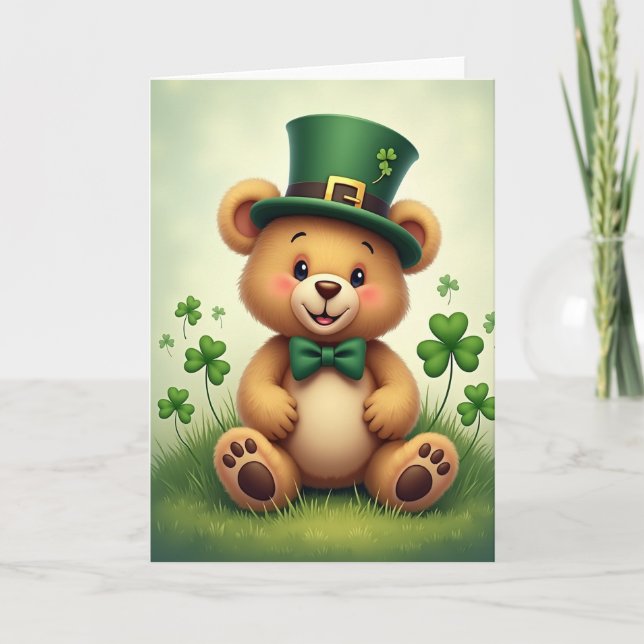Lucky Teddy Bear St Patricks Day Card (Front)