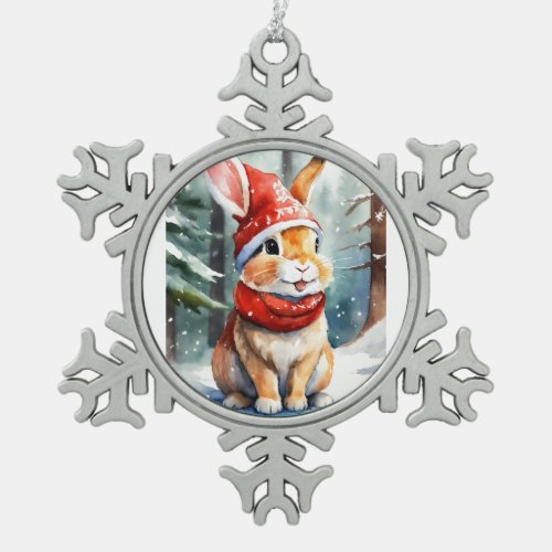 Lucky the cute rabbit snowflake pewter christmas ornament