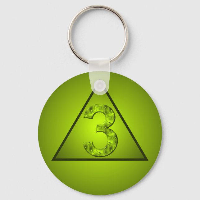 Lucky Three Green Mystic Number Triangle Keychain (Front)