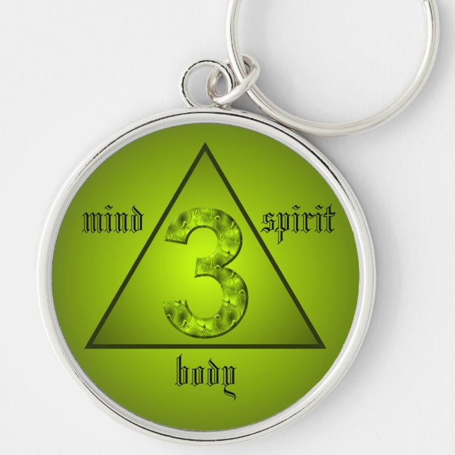 Lucky Three Holistic Triangle Mind Body Spirit Keychain (Front)