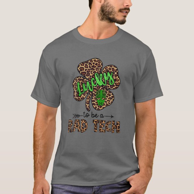 Lucky To Be A Rad Tech Leopard Shamrock St Patrick T-Shirt (Front)