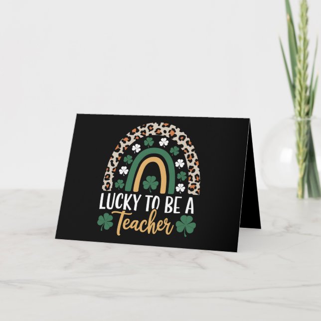 Lucky To Be A Teacher Rainbow St Patrick's Day Letterpress Thank You Card (Front)