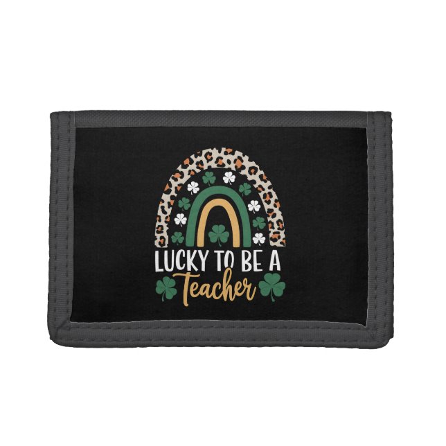 Lucky To Be A Teacher Rainbow St Patrick's Day Trifold Wallet (Front)