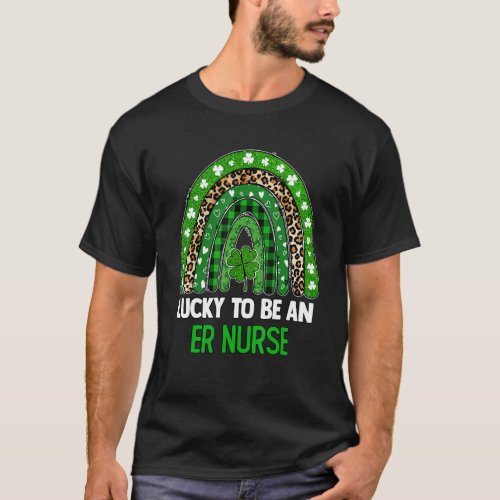 Lucky To Be An Er Nurse Leopard Rainbow St Patrick T_Shirt