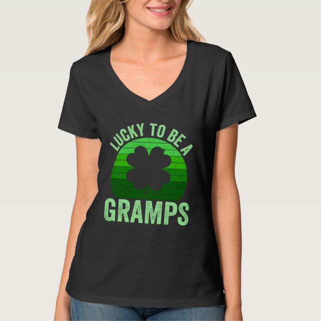 Lucky To Be Gramps Leprechaun Shamrock St Patricks T-Shirt (Front)