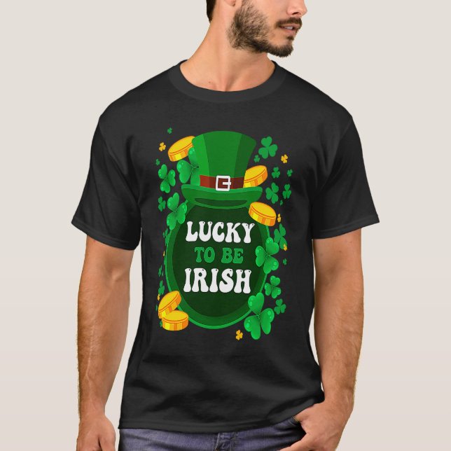Lucky To Be Iris Shamrock St Patricks Day T-Shirt (Front)