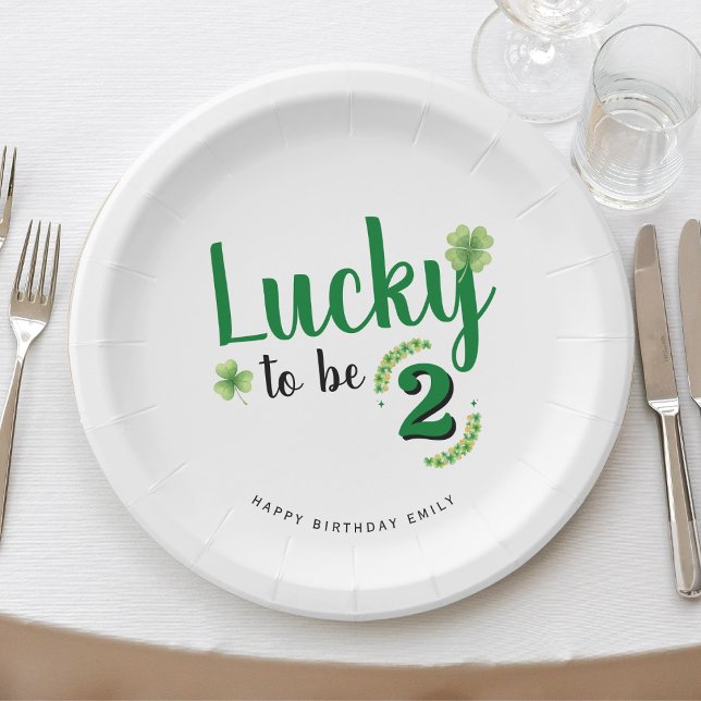 Lucky to be St Patrick's Day Clover Kids Birthday Paper Plates (Creator Uploaded)