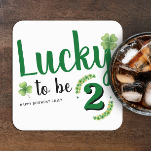 Lucky to be St Patrick's Day Clover Kids Birthday Square Paper Coaster