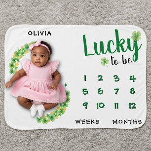 Lucky to be St Patrick's Day Clover Milestone Baby Blanket