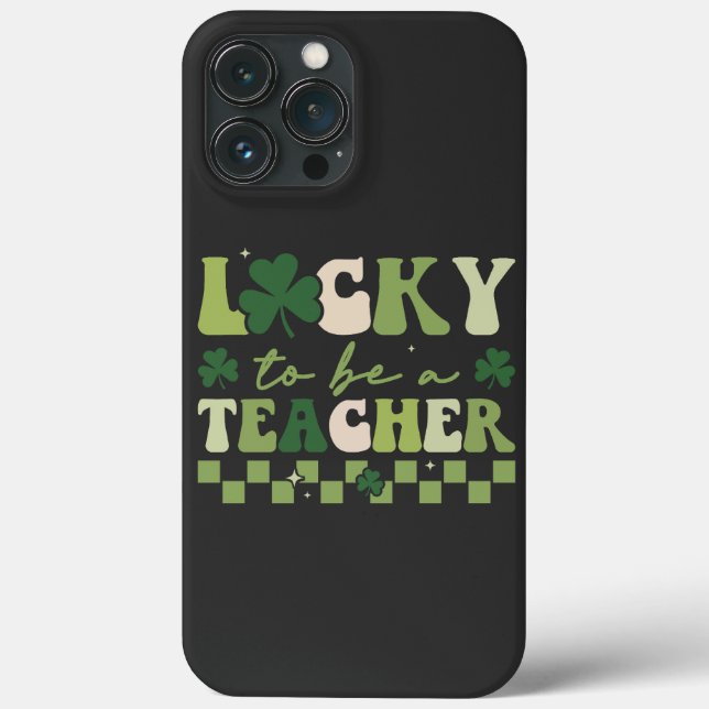 Lucky To Be Teacher Groovy Retro St Patrick's Day Case-Mate iPhone Case (Back)