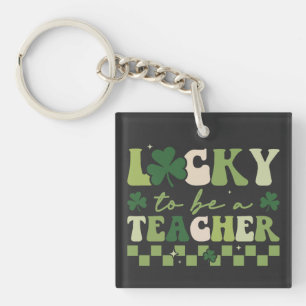 Lucky To Be Teacher Groovy Retro St Patrick's Day Keychain