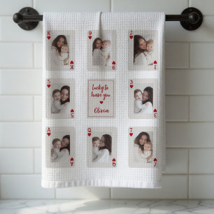 Lucky to Have You Personalized Photo Playing Cards Kitchen Towel