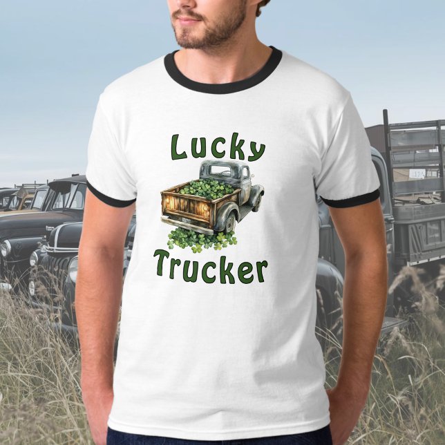 Lucky Trucker Retro Black Truck Hauling Shamrocks T-Shirt (Creator Uploaded)