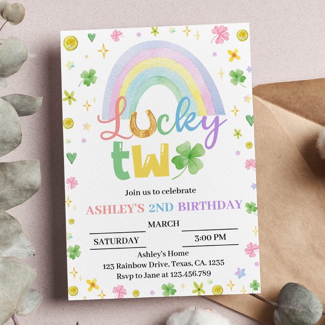 Lucky Two Four Leaf Clover Birthday Invitation (Creator Uploaded)