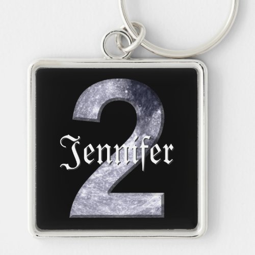 Lucky Two Lunar Symbol Mystic Number Name Black Keychain