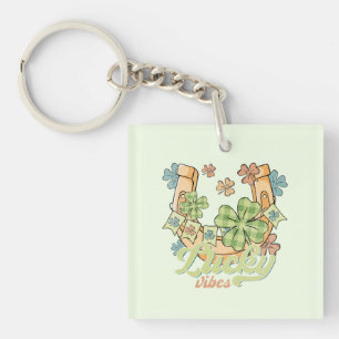 Lucky Vibes - Colorful Clovers & Golden Horseshoe Keychain