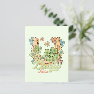 Lucky Vibes - Colorful Clovers & Golden Horseshoe Postcard