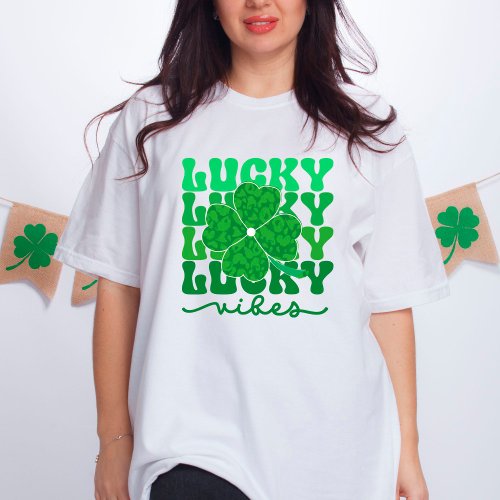 Lucky Vibes Green Leopard Shamrock St Patricks Day T_Shirt