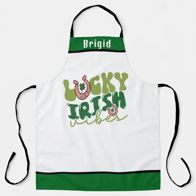 Lucky Vibes Irish Apron - Personalized St. Paddy G (Front)