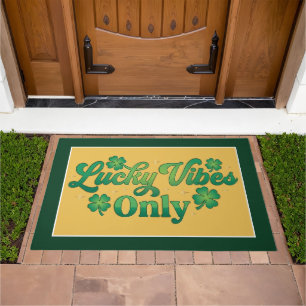 Lucky Vibes Only Green Clover Doormat