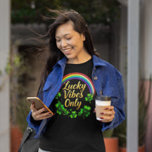 Lucky Vibes only shamrock irish rainbow on black