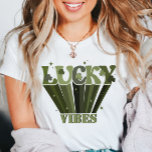 Lucky Vibes Retro St Patrick's Day Irish Shamrock T-Shirt<br><div class="desc">This stylish,  trendy Irish St Patrick's Day T-shirt features a fun retro vibes Shamrock design. Fun Word Art to send to your loved ones on this St Patrick's Day. Order yours today!</div>