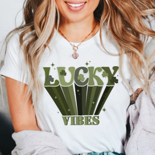 Lucky Vibes Retro St Patricks Day Irish Shamrock T_Shirt