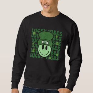 Lucky Vibes St. Patrick's Day Groovy Happy Face wi Sweatshirt