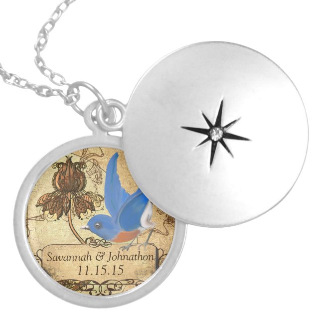 Lucky Vintage Bluebird Wedding Anniversary Silver Plated Necklace (Front)