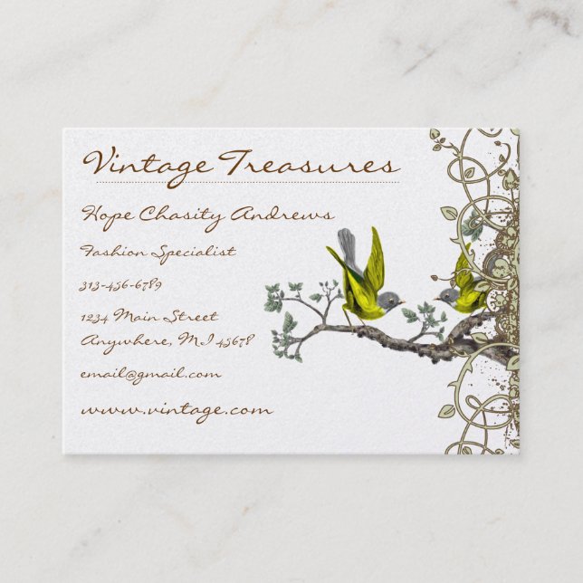 Lucky Vintage Love Birds Swirl Design Business Card (Front)