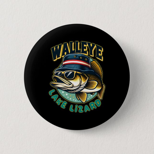 Lucky Walleye Lake Lizard Fishing  Button (Front)