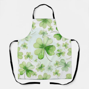Lucky Watercolor Four Leaf Clover Irish Mom Dad Apron